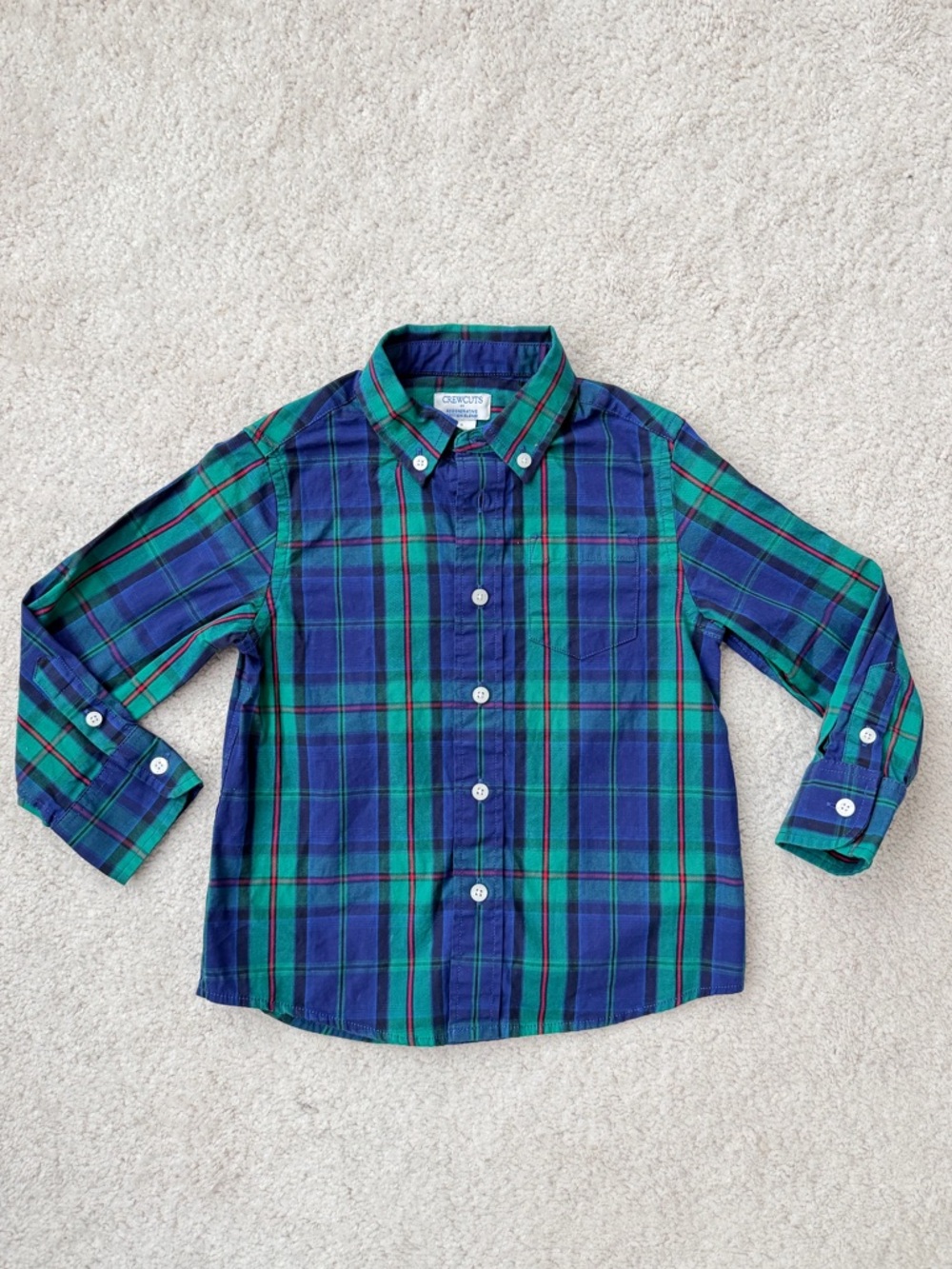 Crewcuts Green and Blue Plaid Button-Down Shirt